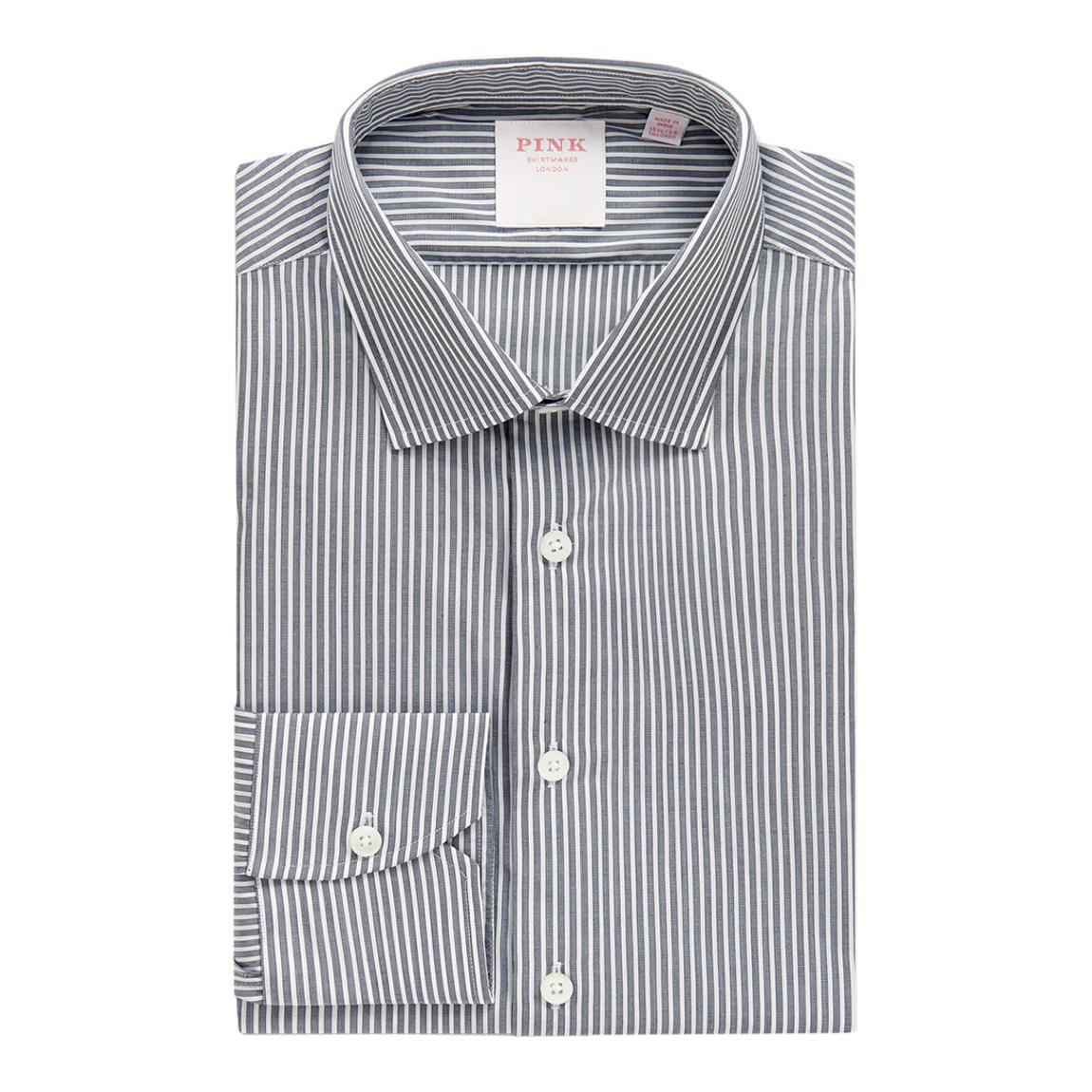 Navy End on End Stripe Tailored Fit Cotton Shirt main product photo