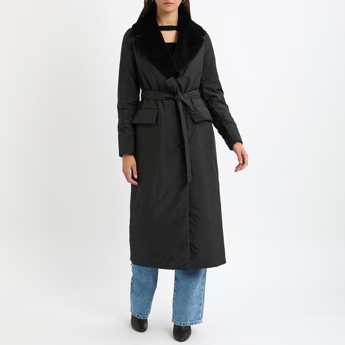 Black Padded Shearling Collar Coat main product photo