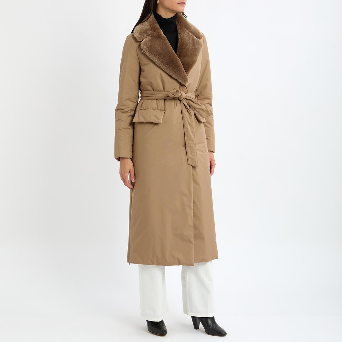 Camel Padded Shearling Collar Coat main product photo