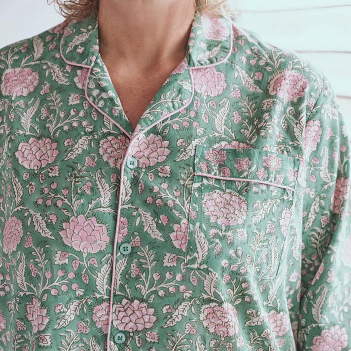 Green Johari Long Sleeve PJ set in Lapis main product photo