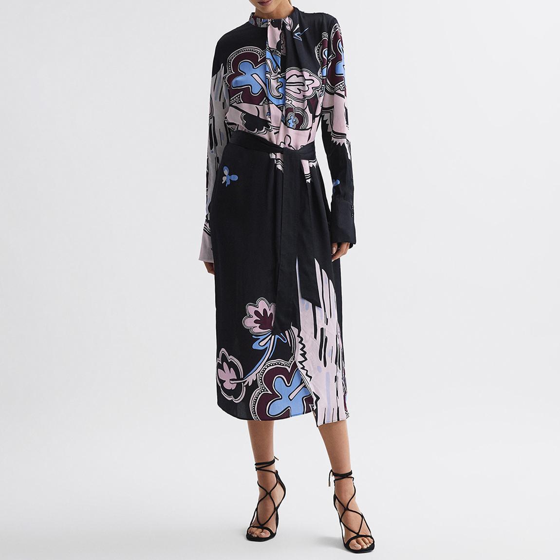 Black Samara Scarf Print Midi Dress main product photo