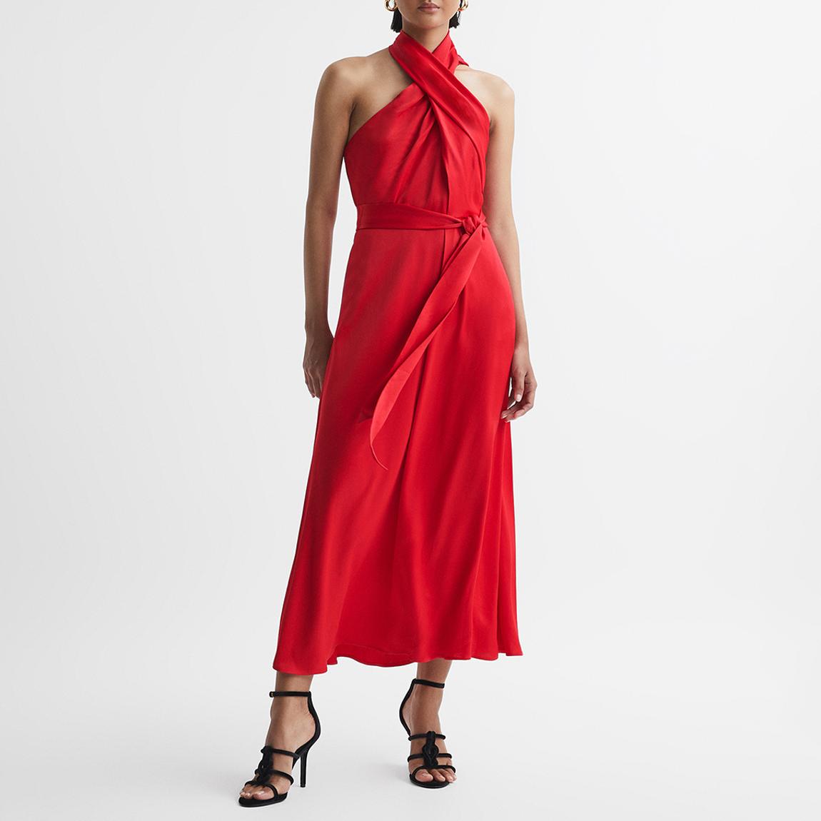 Red Vida Satin Halter Neck Dress main product photo