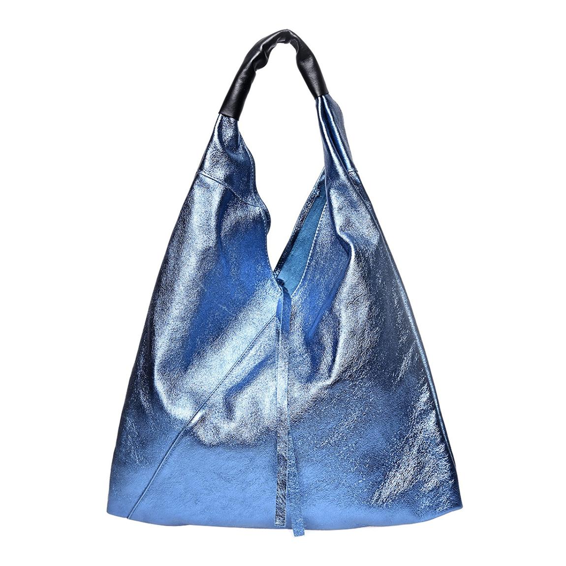 Blue Italian Leather Shopper Bag main product photo