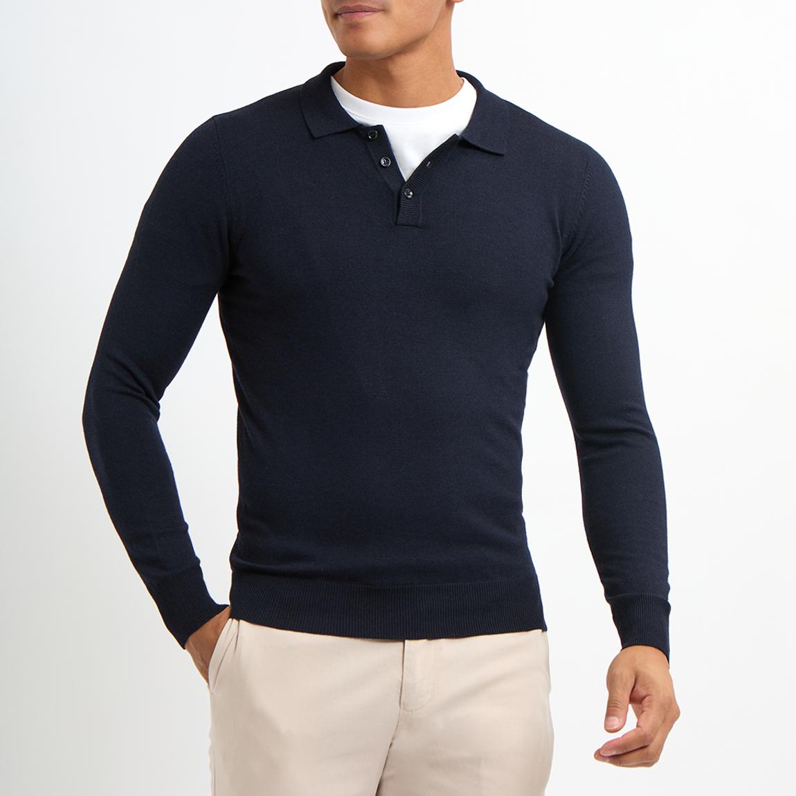 Navy Cashmere Blend Polo Jumper main product photo