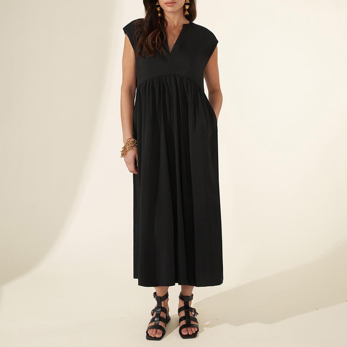 Black Wrap Neck Midi Dress main product photo