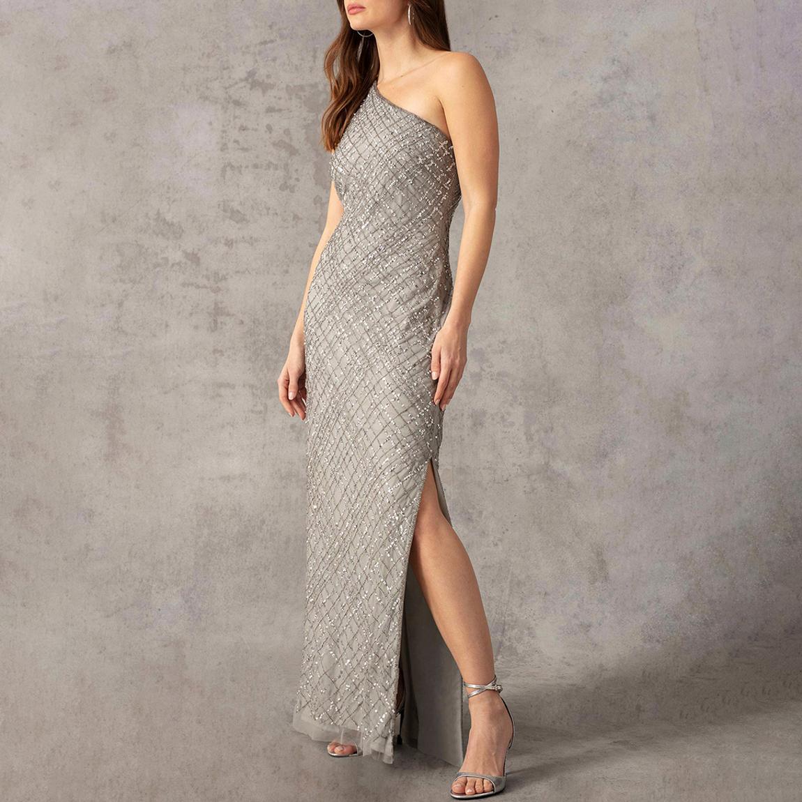 Grey One Shoulder Beaded Dress main product photo