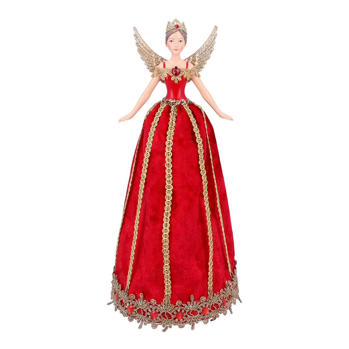 Lux Red/Gold Fabric/Resin Tree Top Fairy Ornament main product photo