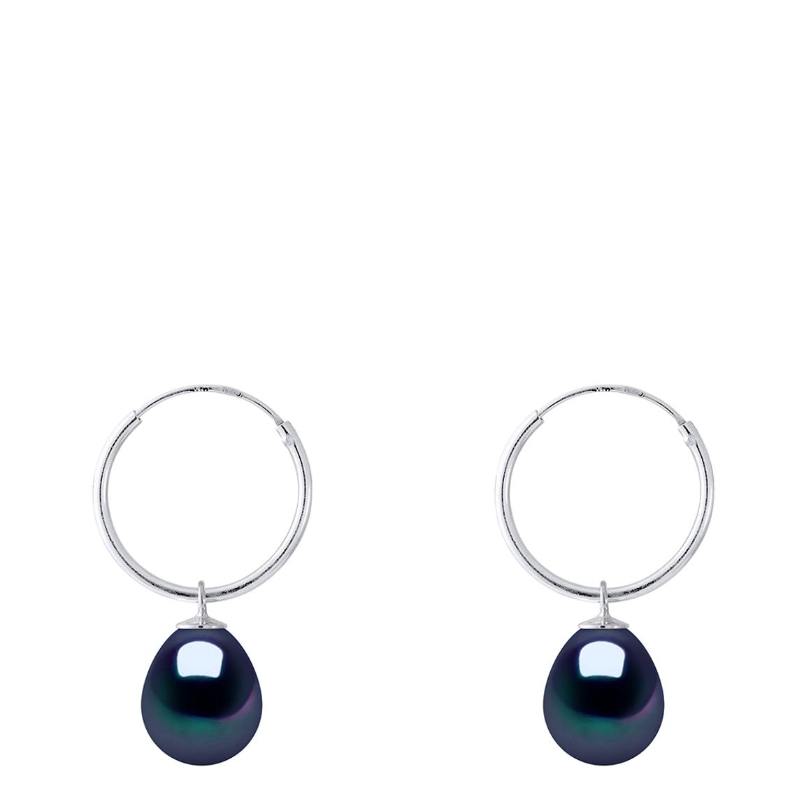 Silver & Black Freshwater Pearls Pear Earrings 8-9 mm main product photo