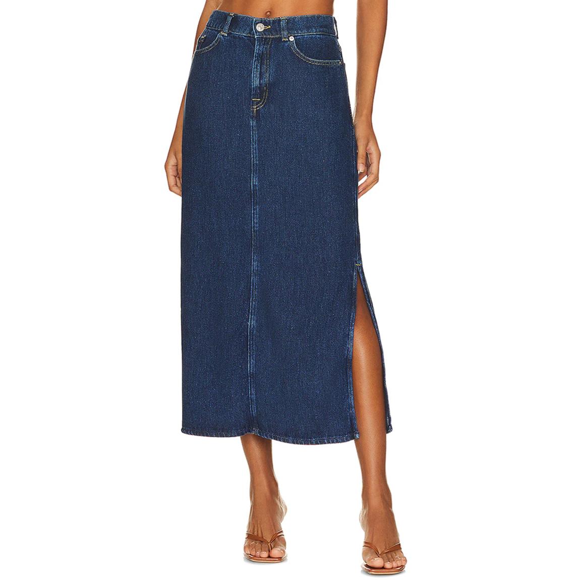 Dark Blue Denim Midi Skirt main product photo