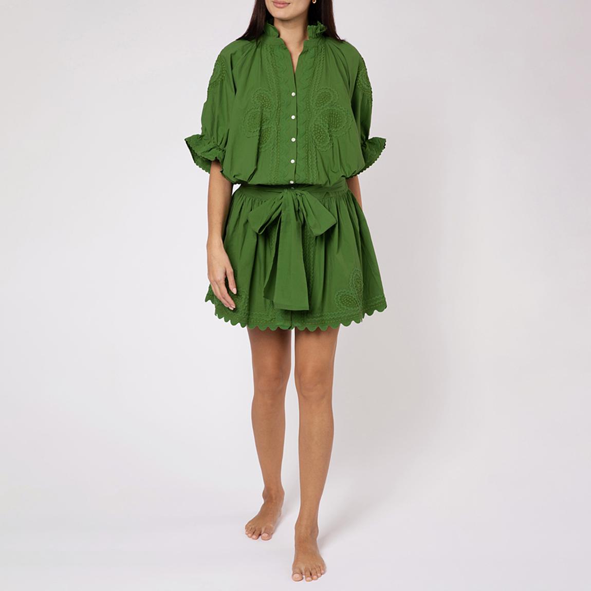 juliet dunn green dress Juliet Dunn Palm-print Cotton Midi Dress In Greens/ Neon Pink
