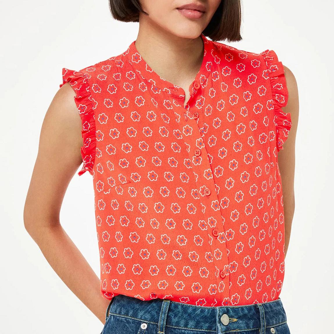 Red Flower Charm Frill Sleeve Top main product photo