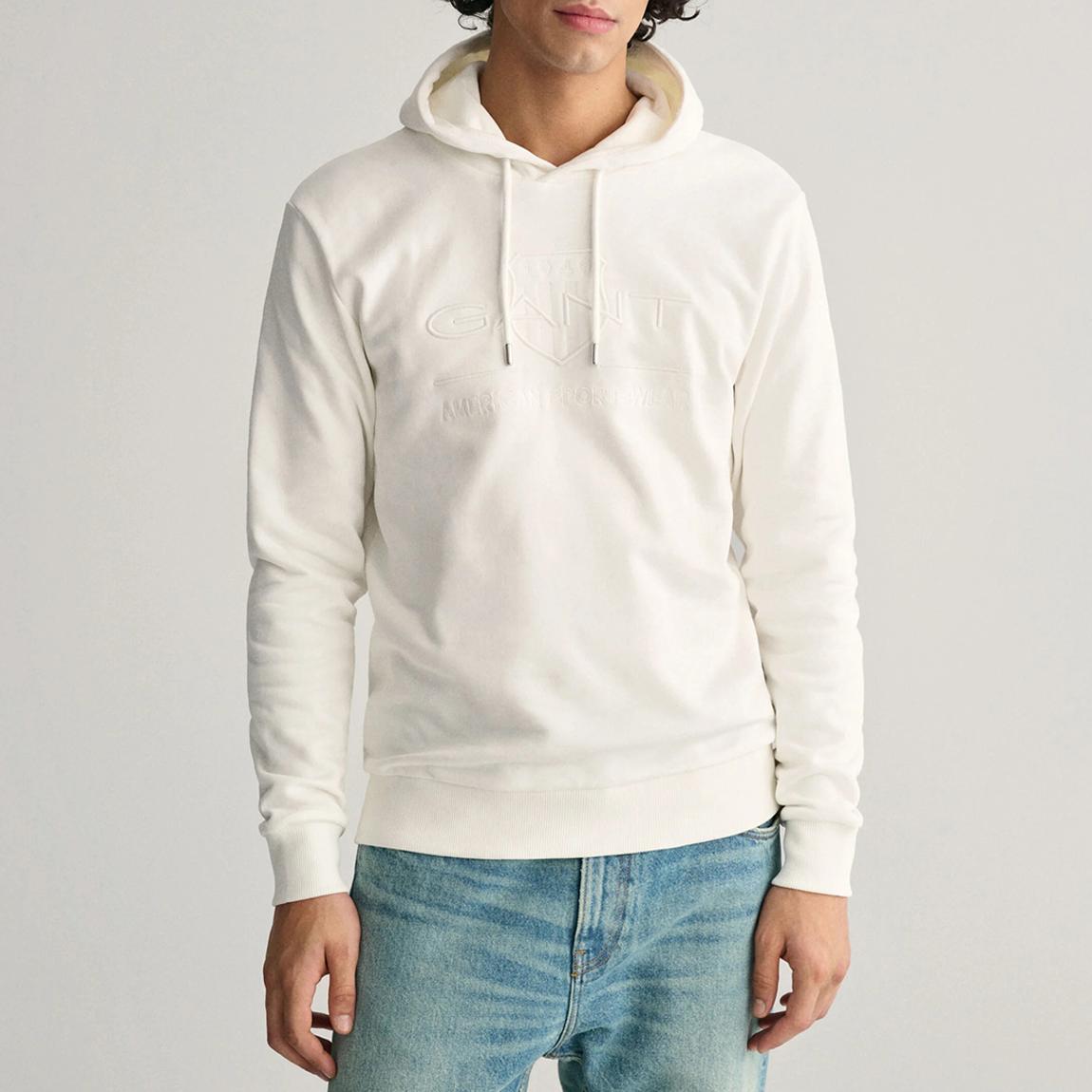 White Tonal Shield Cotton Hoodie main product photo