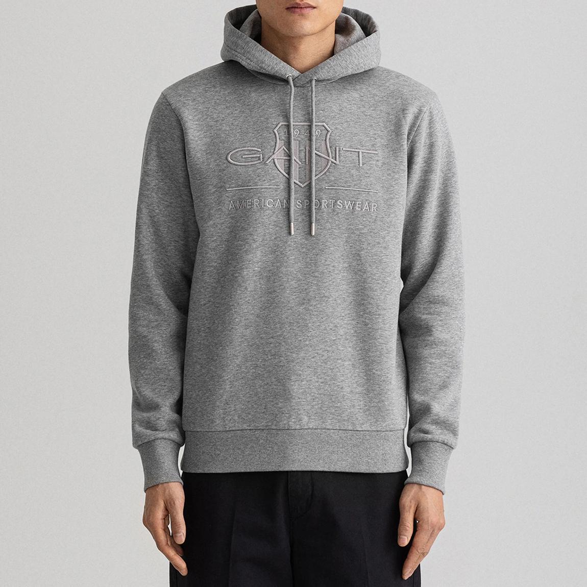 Grey Regular Fit Tonal Shield Cotton Hoodie main product photo