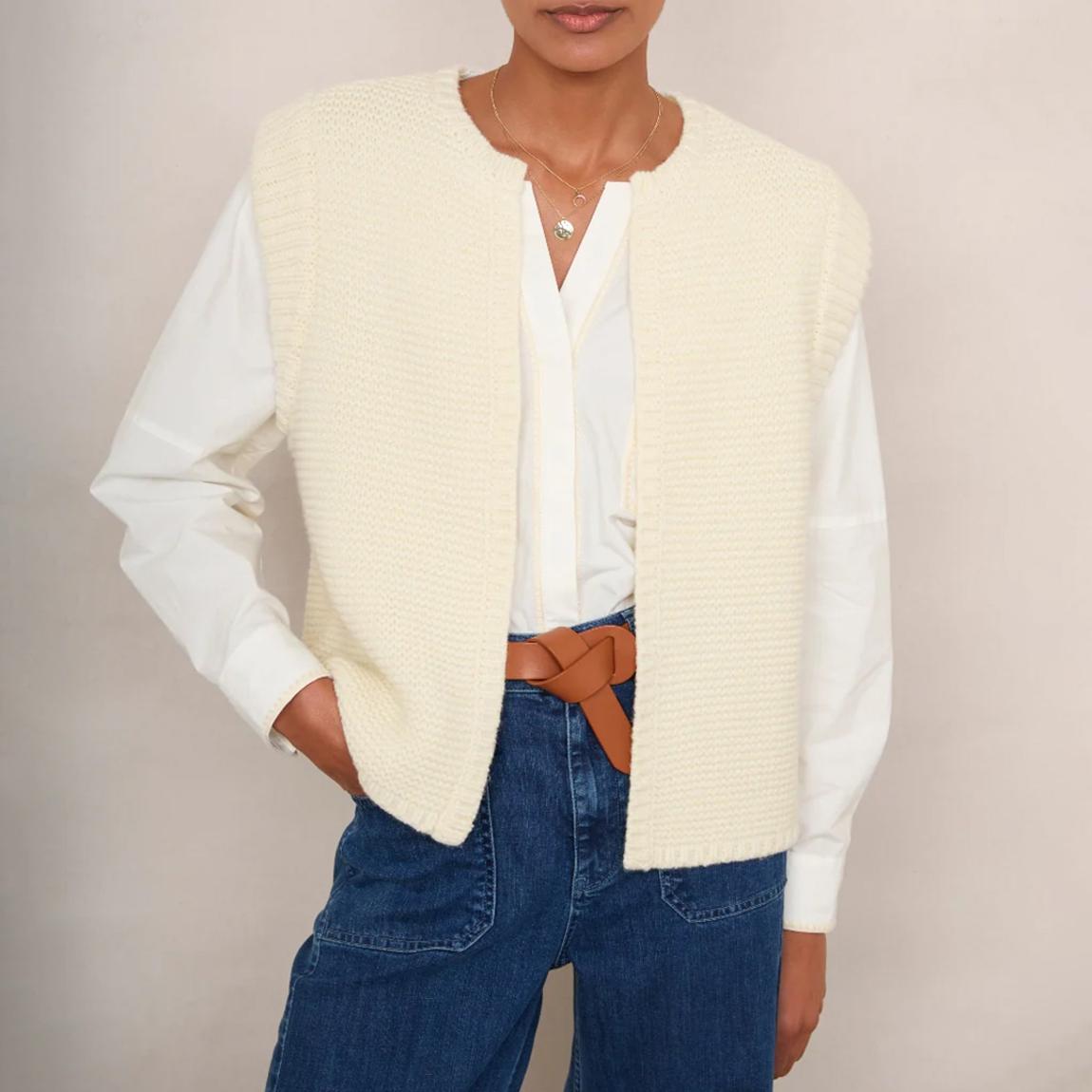 Ivory Luna Stitch Wool Blend Vest main product photo