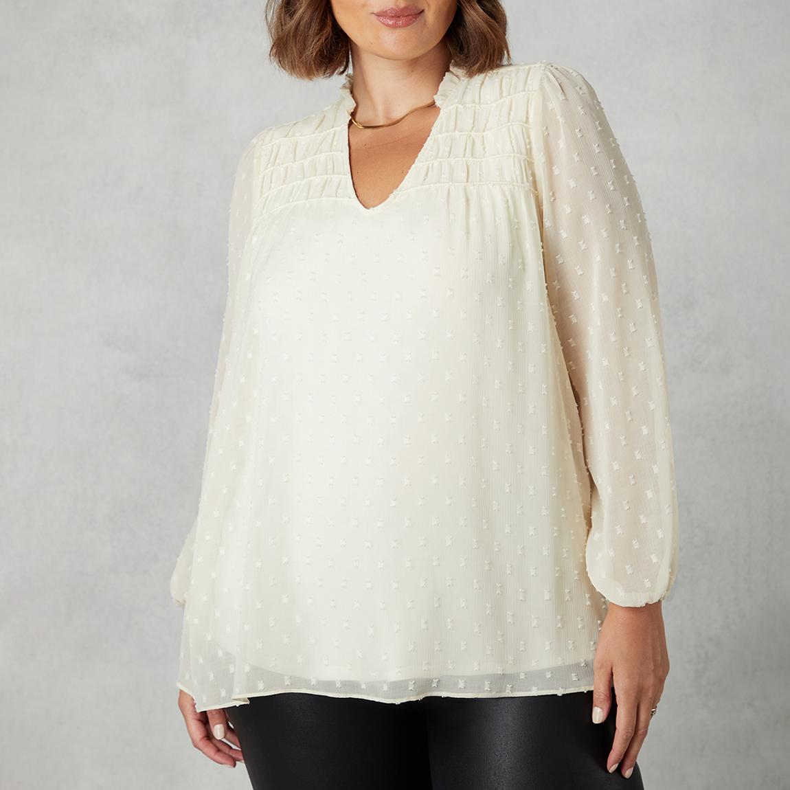 Ivory Dobby Ruched Front Blouse main product photo