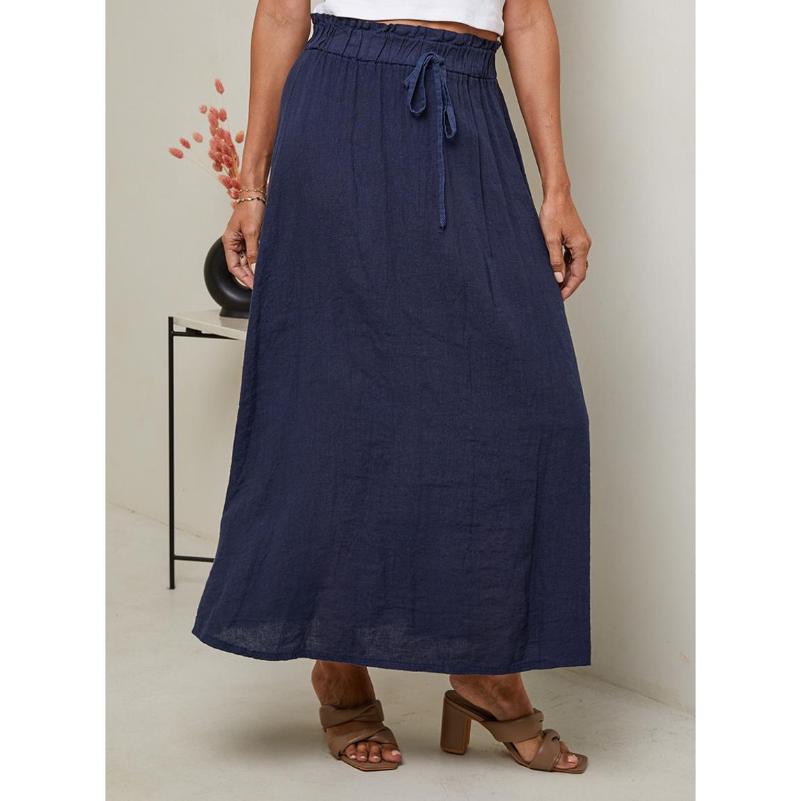 Navy Linen Midi Skirt main product photo