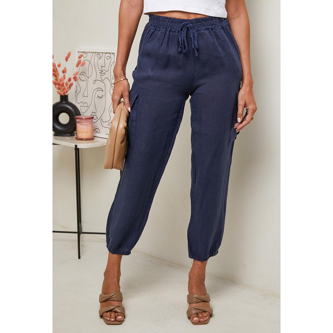 Navy Linen Cargo Trousers main product photo