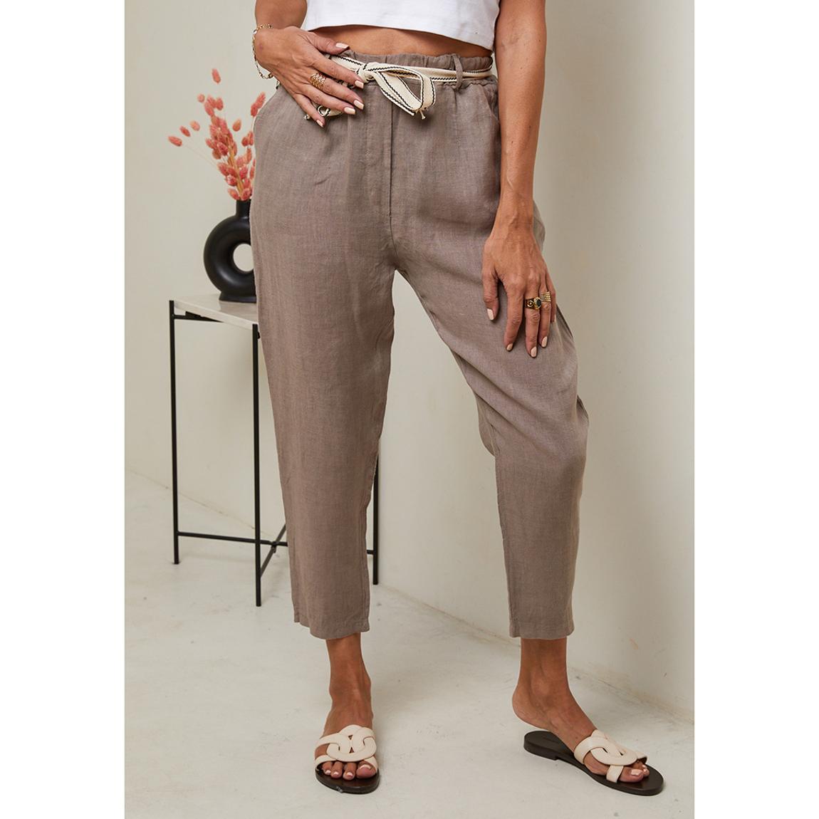 Brown Tie Waist Linen Trousers main product photo