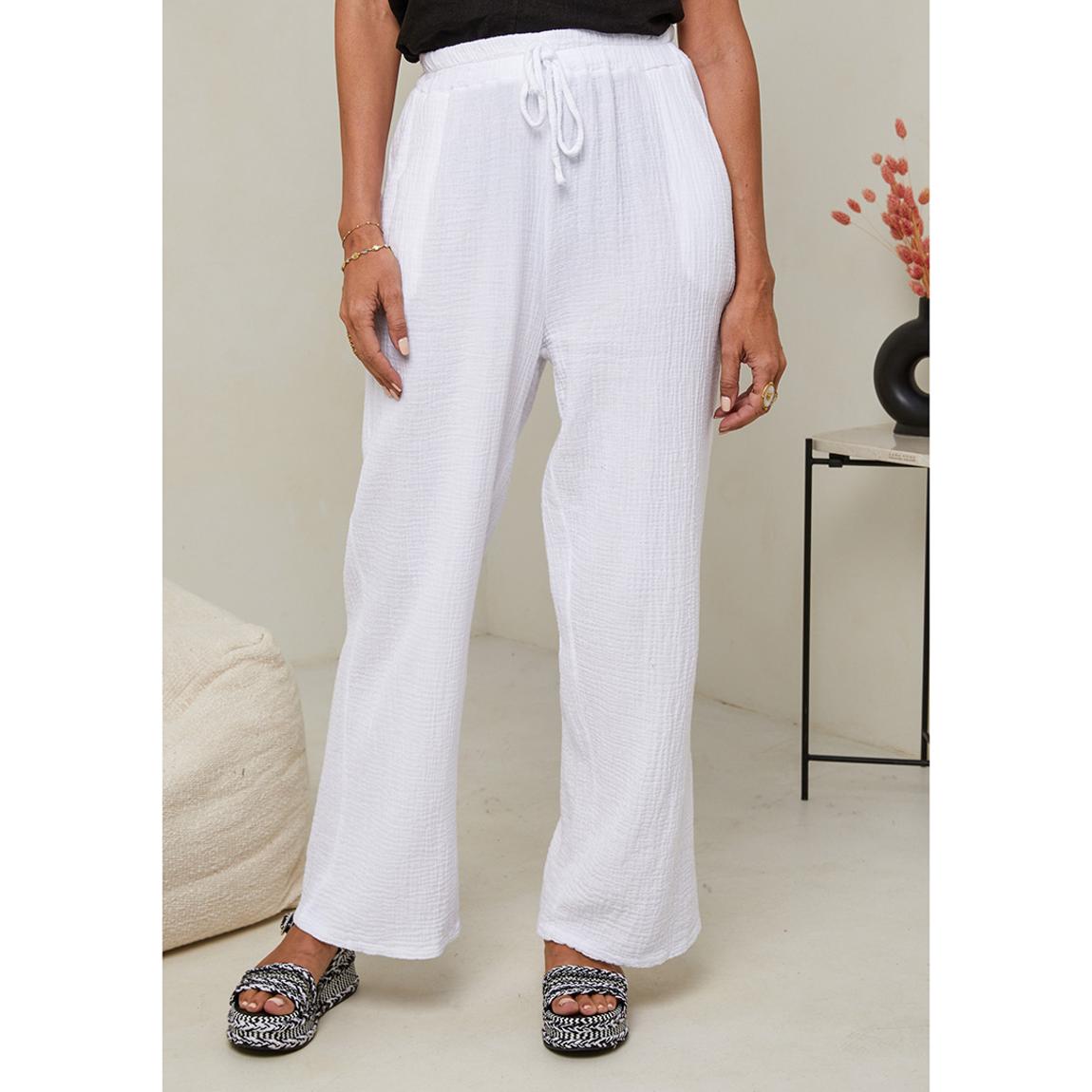 White Textured Linen Trousers main product photo