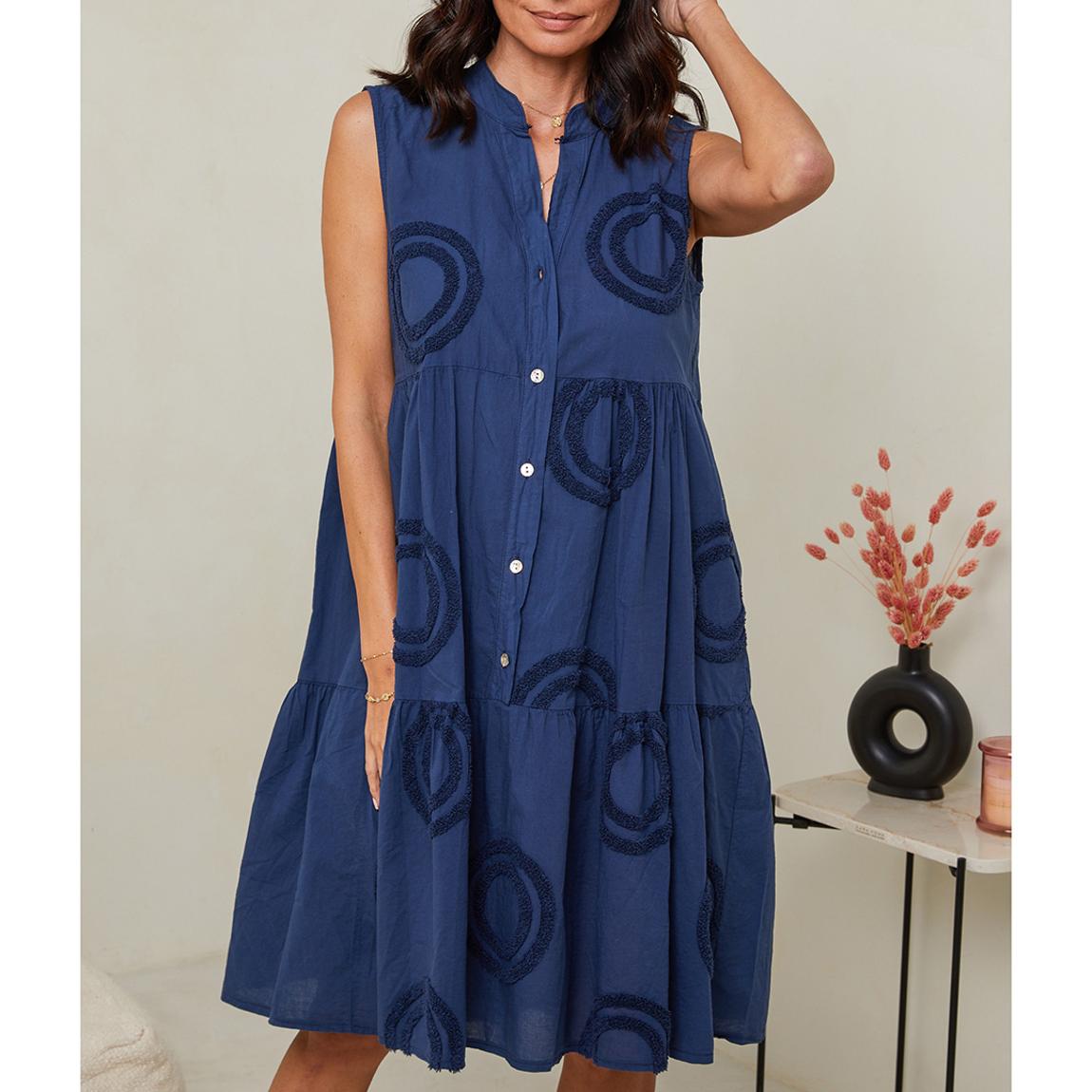 Navy Embroidered Linen Dress main product photo