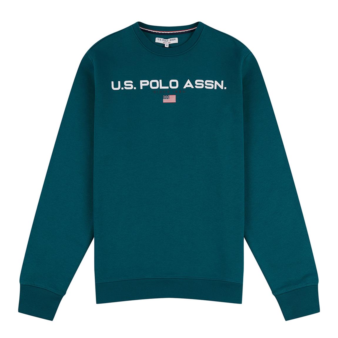 Teal Printed Chest Logo Cotton Blend Sweatshirt main product photo