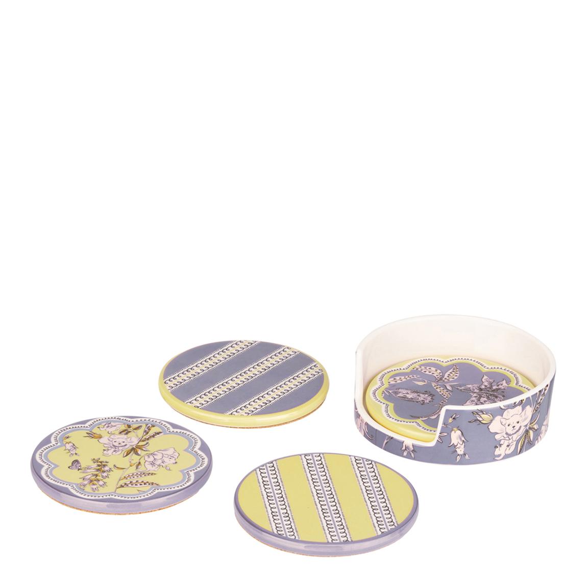 Set of 4 Wisteria Ceramic Coasters in Holder main product photo
