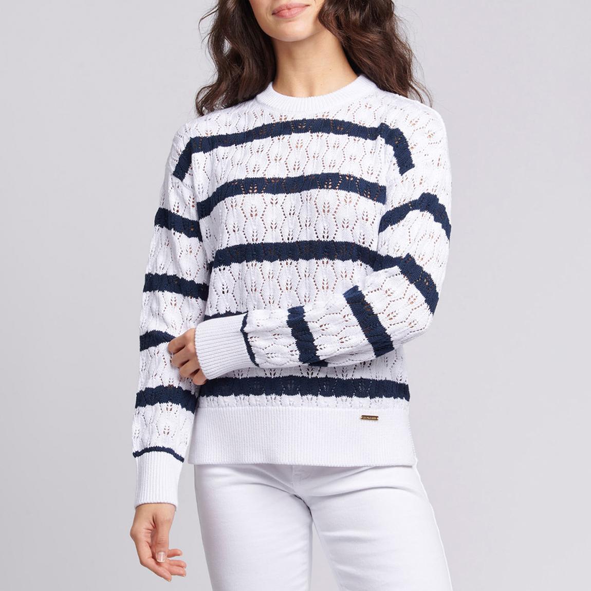 White/Navy Stripe Pointelle Cotton Blend Jumper main product photo