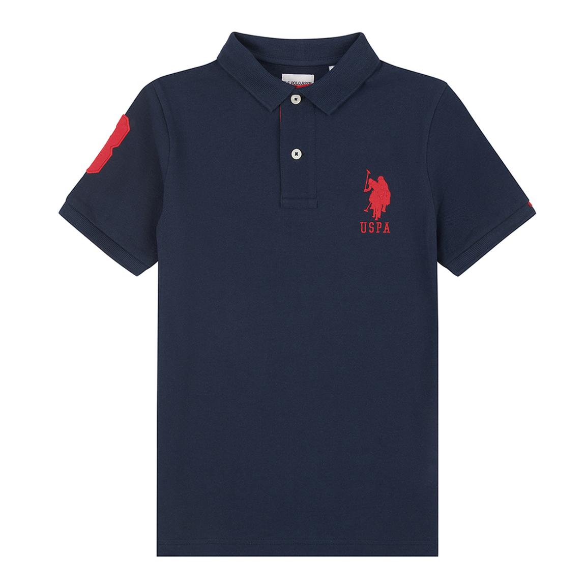 Boy's Navy Patch Logo Pique Cotton Polo Shirt main product photo