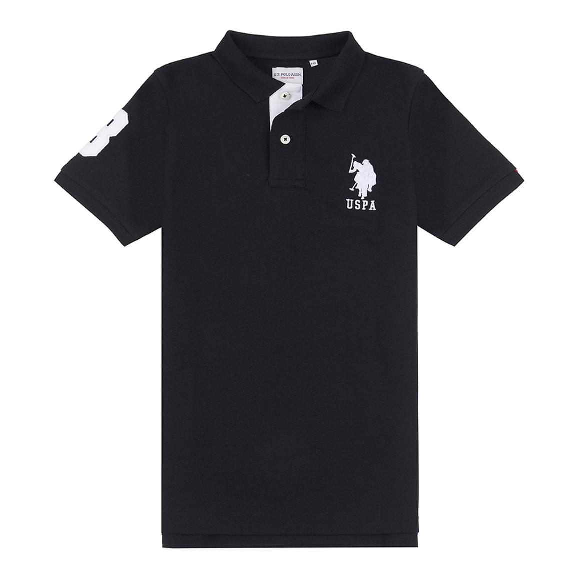Boy's Black Patch Logo Pique Cotton Polo Shirt main product photo