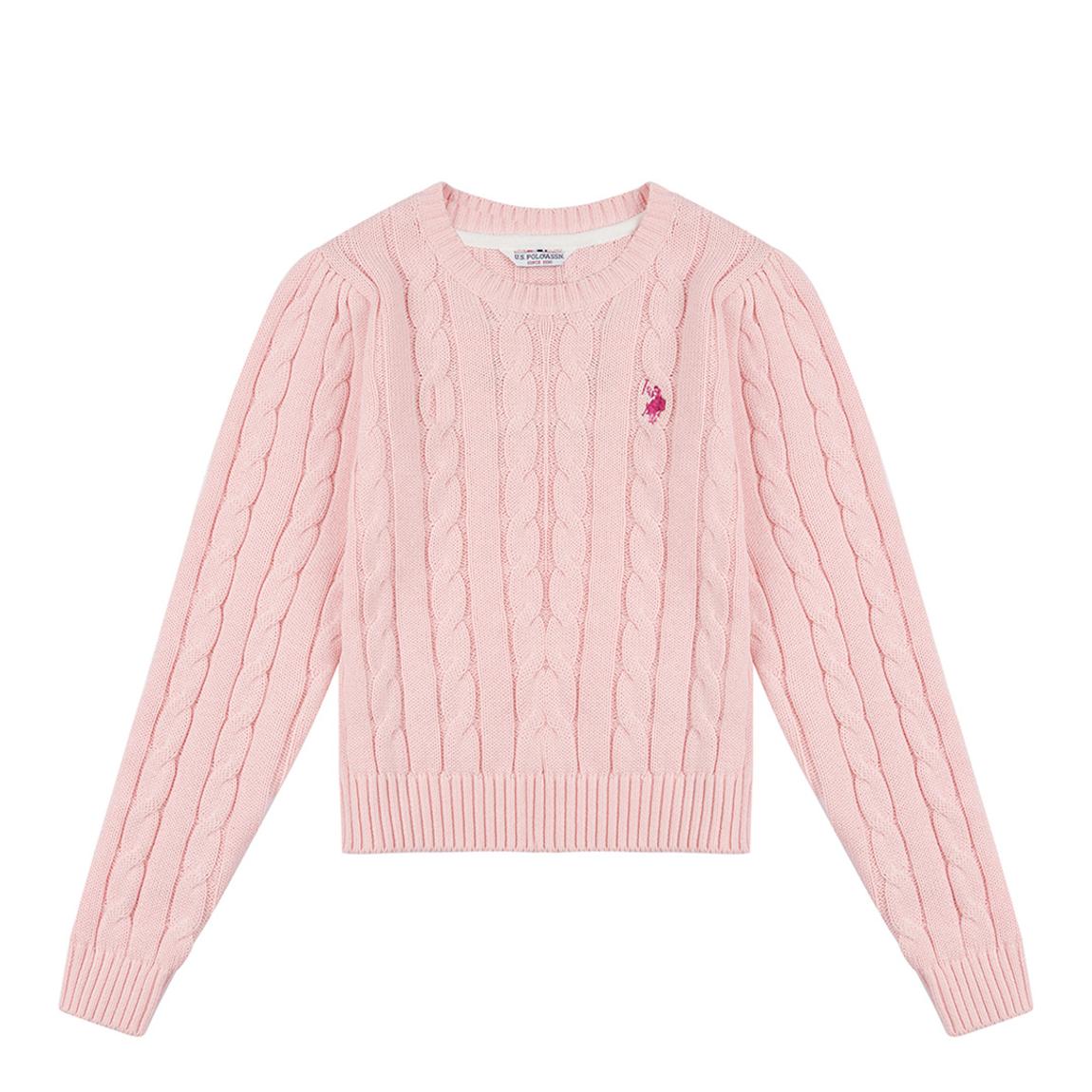 Girl's Pale Pink Cable Knit Cotton Blend Jumper main product photo