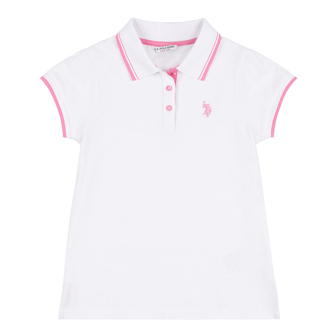 Girl's White Cap Sleeve Cotton Polo Shirt main product photo