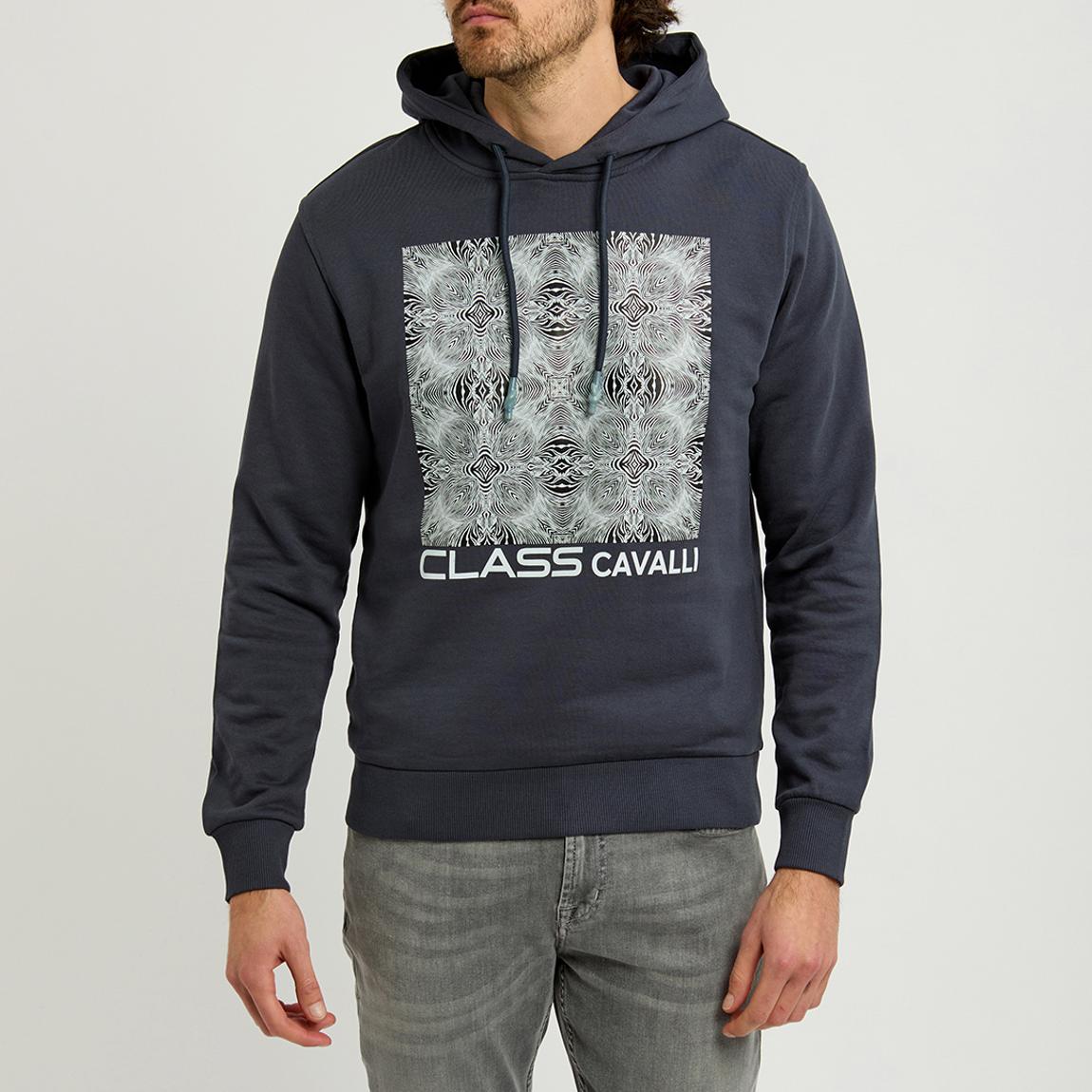 Navy Geometric Square Logo Cotton Hoodie main product photo