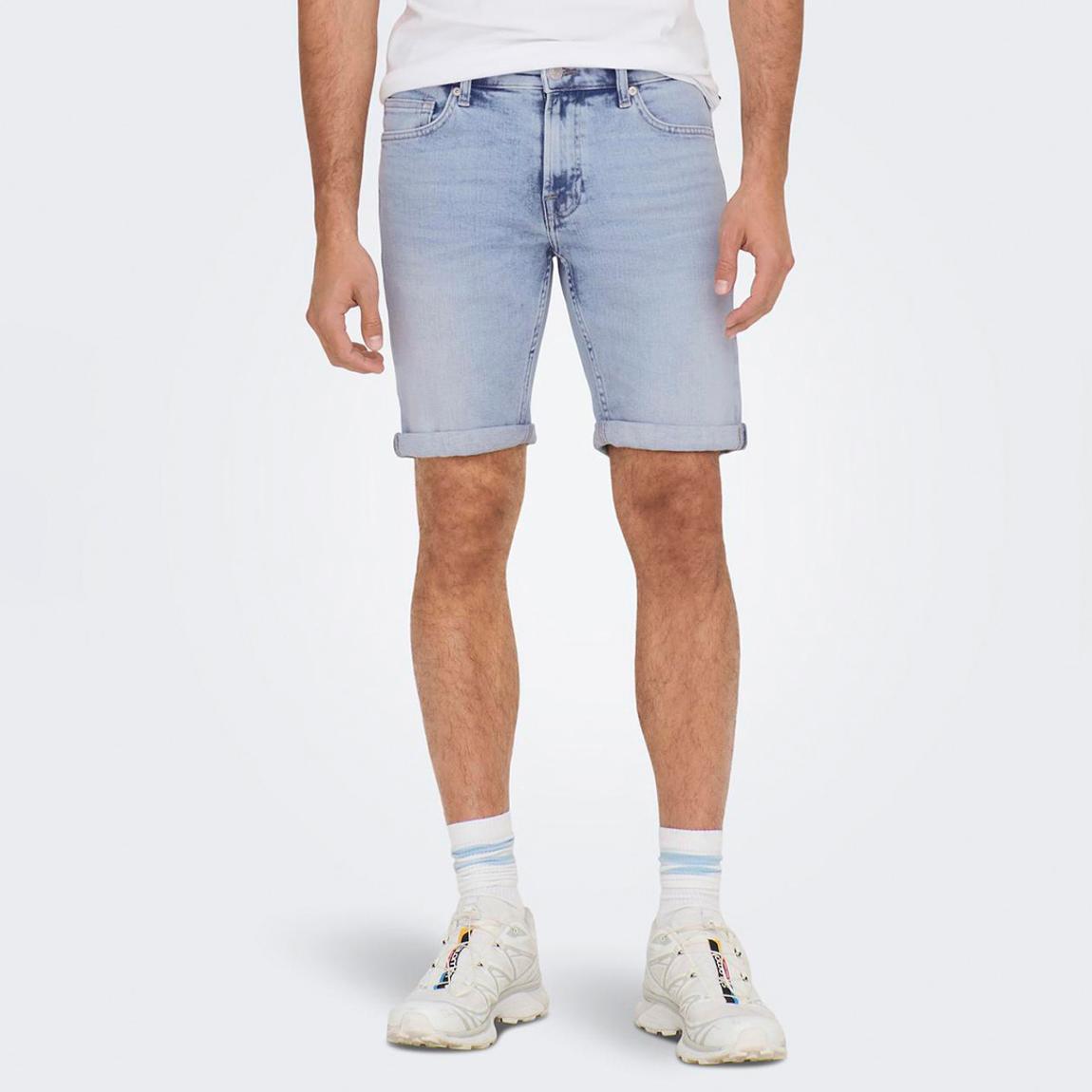Light Blue Denim Cotton Blend Shorts main product photo