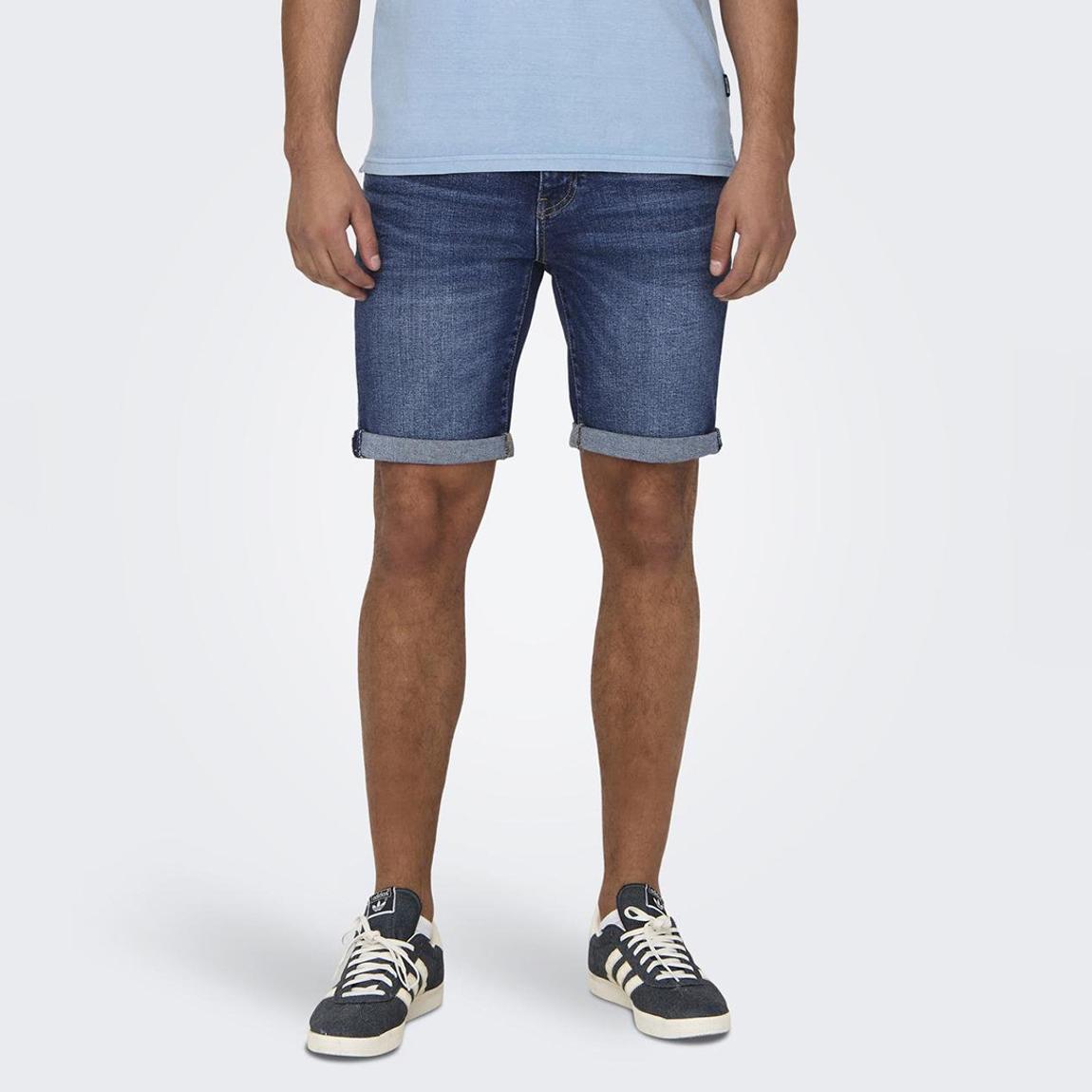 Dark Blue Denim Cotton Blend Shorts main product photo