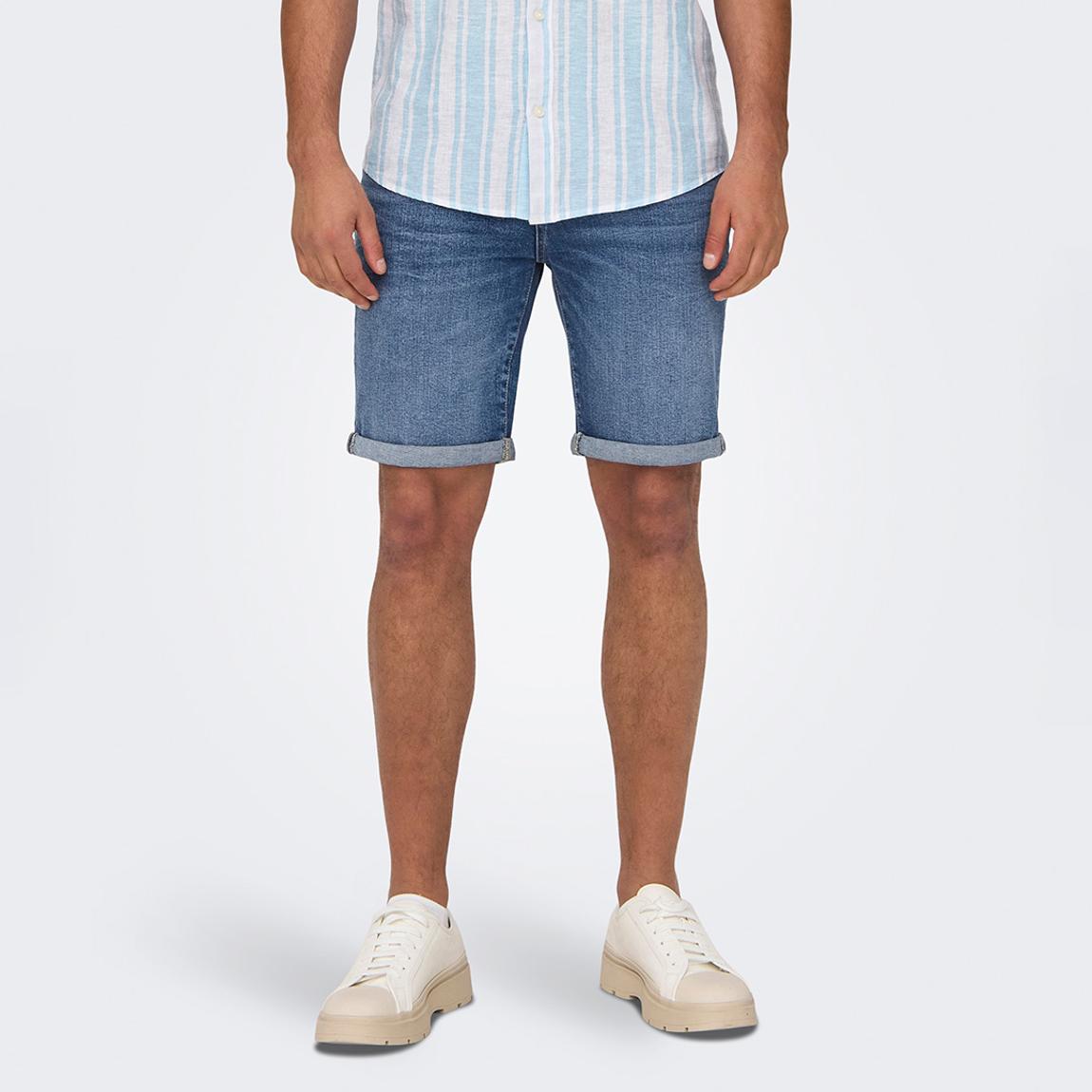 Light Blue Denim Cotton Blend Shorts main product photo