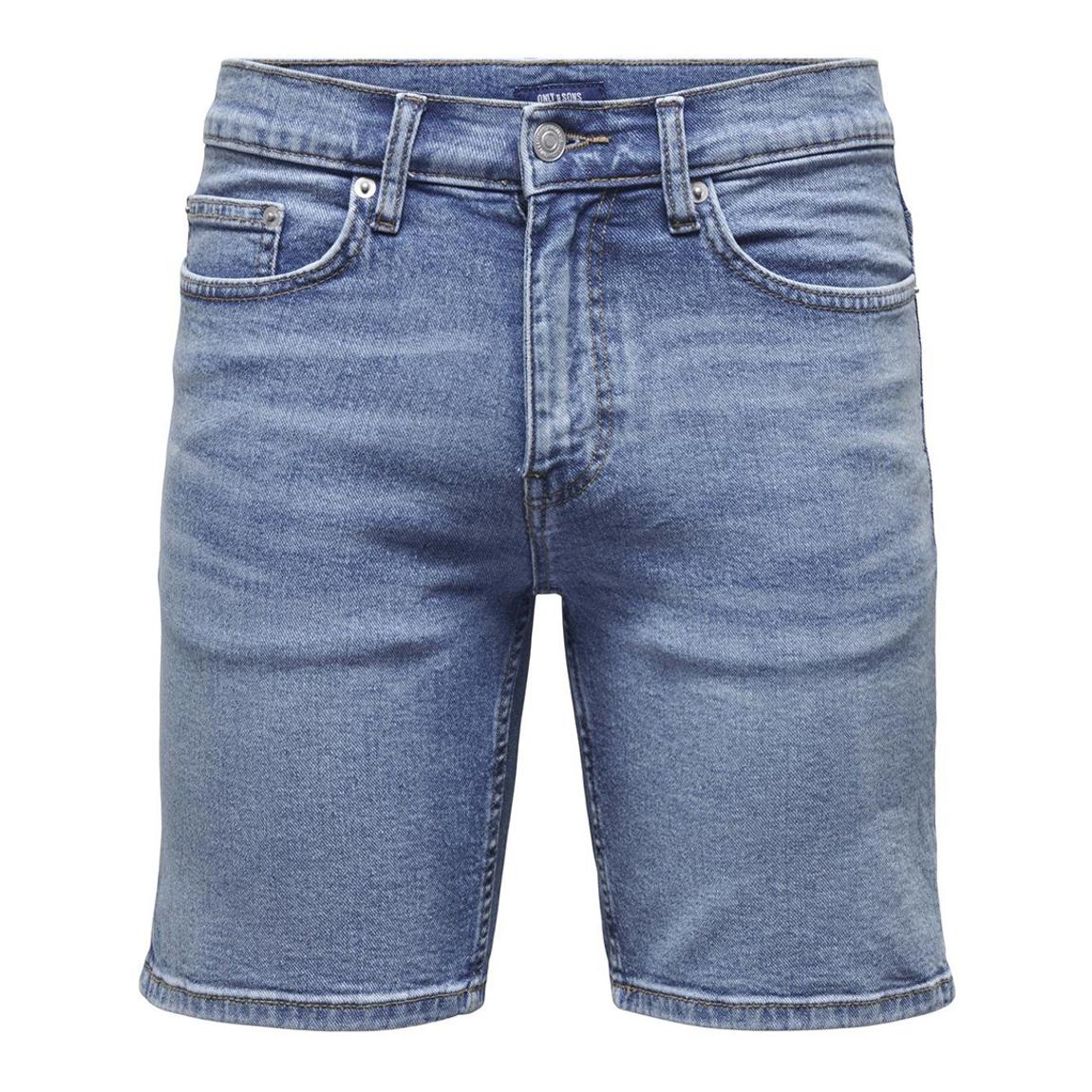 Medium Blue Denim Cotton Blend Shorts main product photo