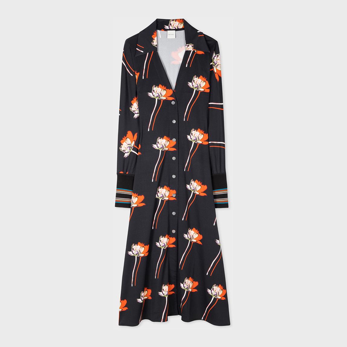 Black V-Neck Printed Midi Dress main product photo