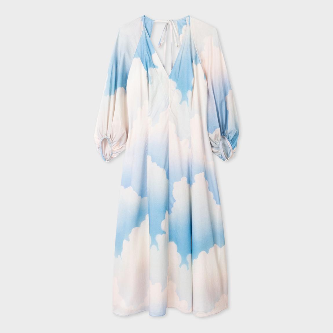 Blue V-Neck Cotton Midi Dress main product photo