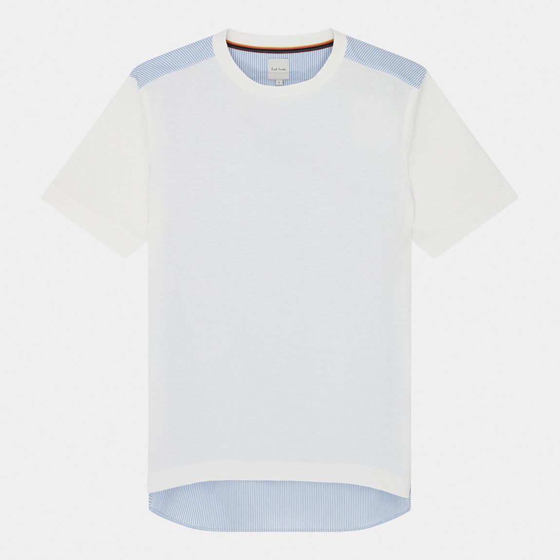 White/Blue Contrast Panel Cotton T-Shirt main product photo