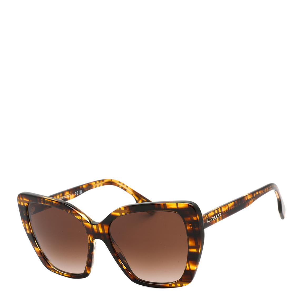 Women's Top Check Striped Brown Burberry Sunglasses 55mm main product photo