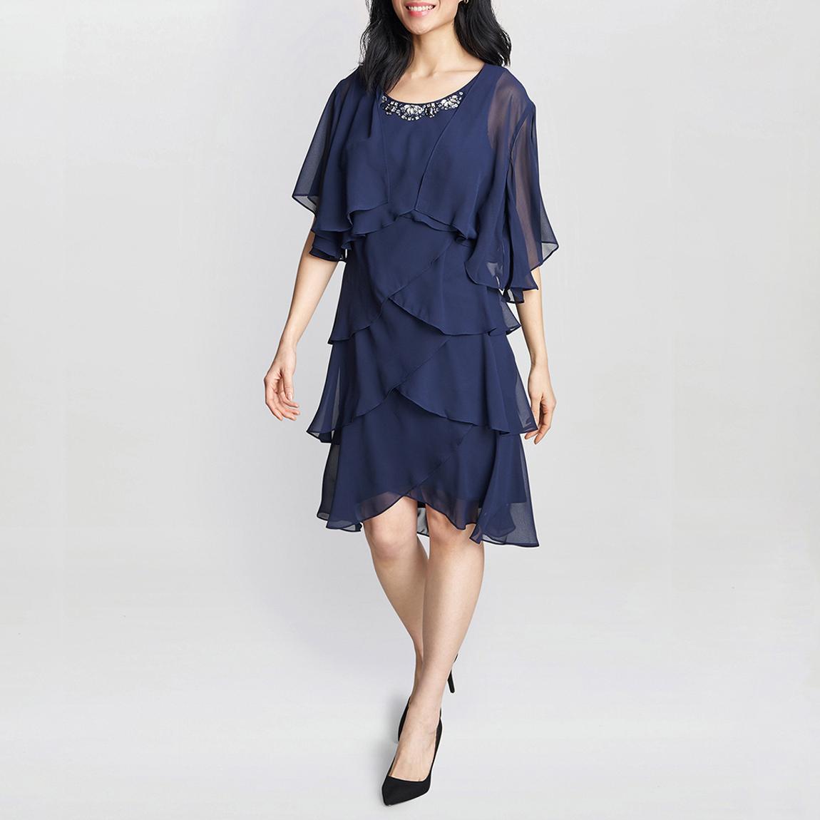 Blue Toni Chiffon Tier Jacket Dress With Beaded Neck main product photo