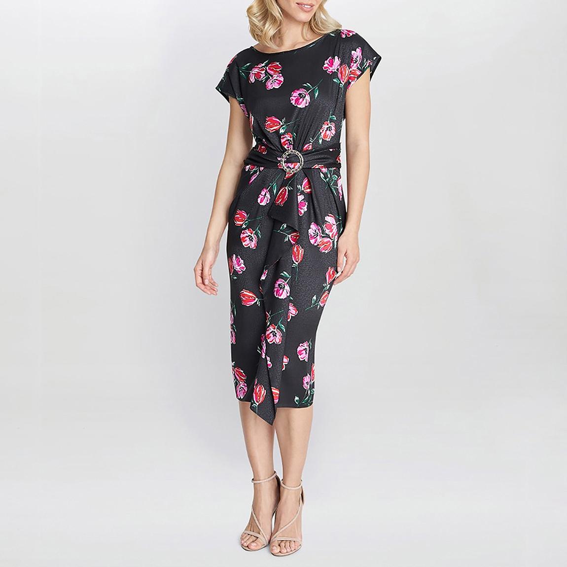 Black Saffron Floral Print Satin Dress main product photo