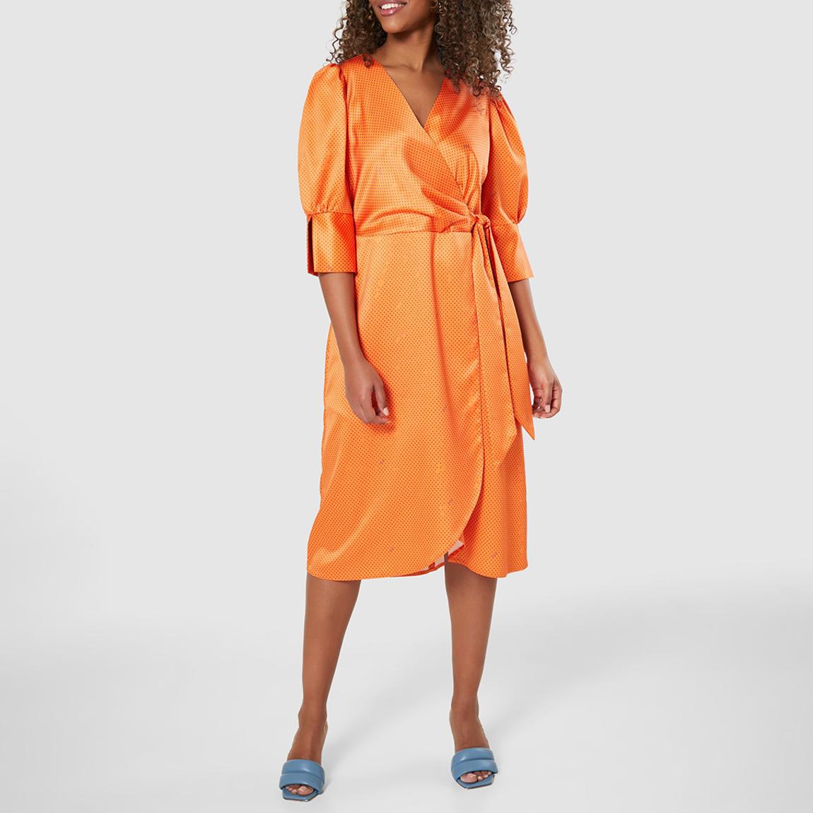 Orange Print Tie Wrap Dress main product photo