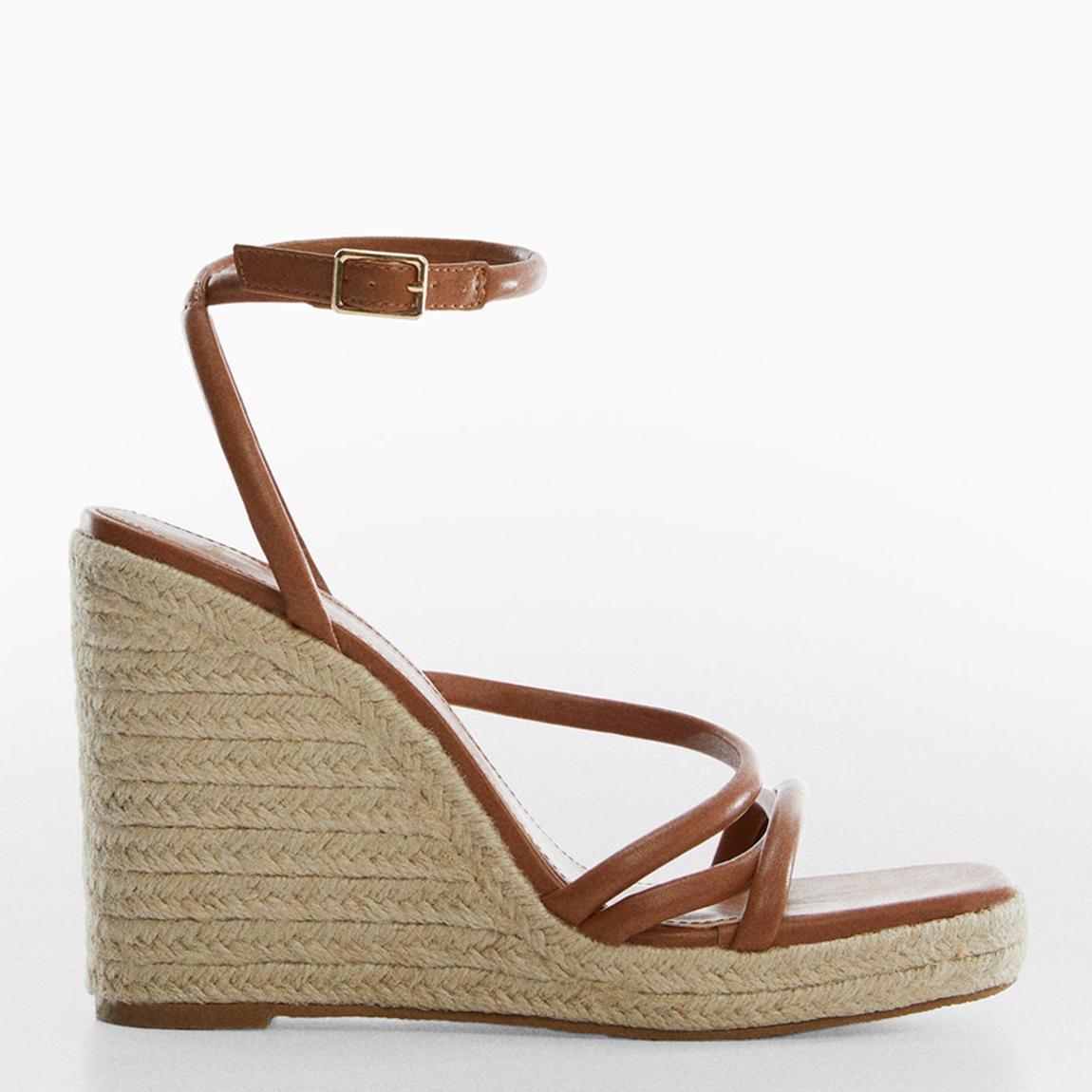 Brown Leather Strip Wedge Espadrilles main product photo