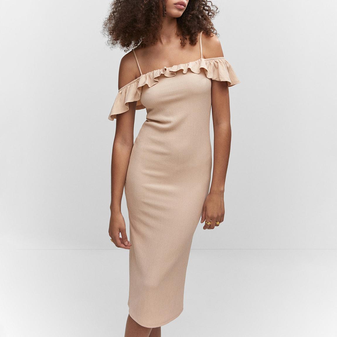 Beige Frill Off Shoulder Dress main product photo