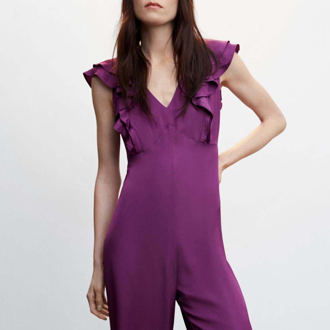 Purple Ruffled Jumpsuit with Open Back main product photo