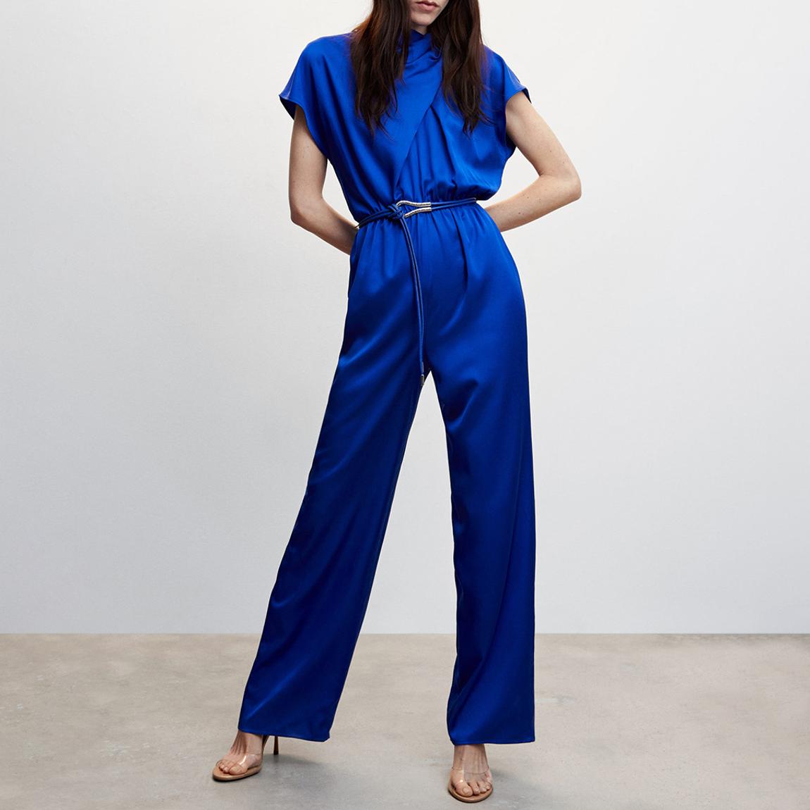 Blue Satin Jumpsuit with Belt main product photo
