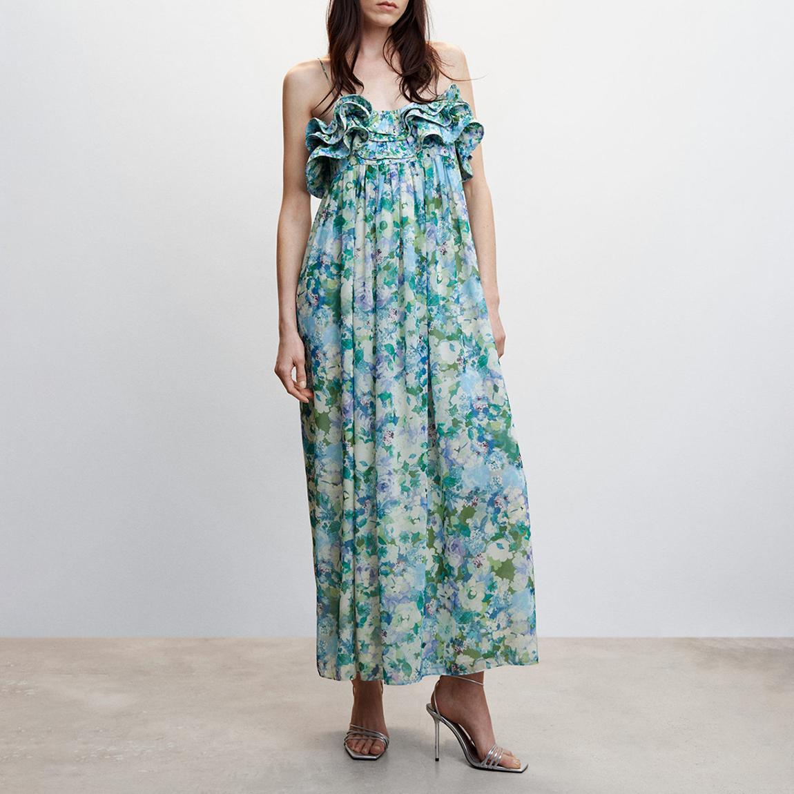 Sky Blue Floral Ruffled Dress main product photo