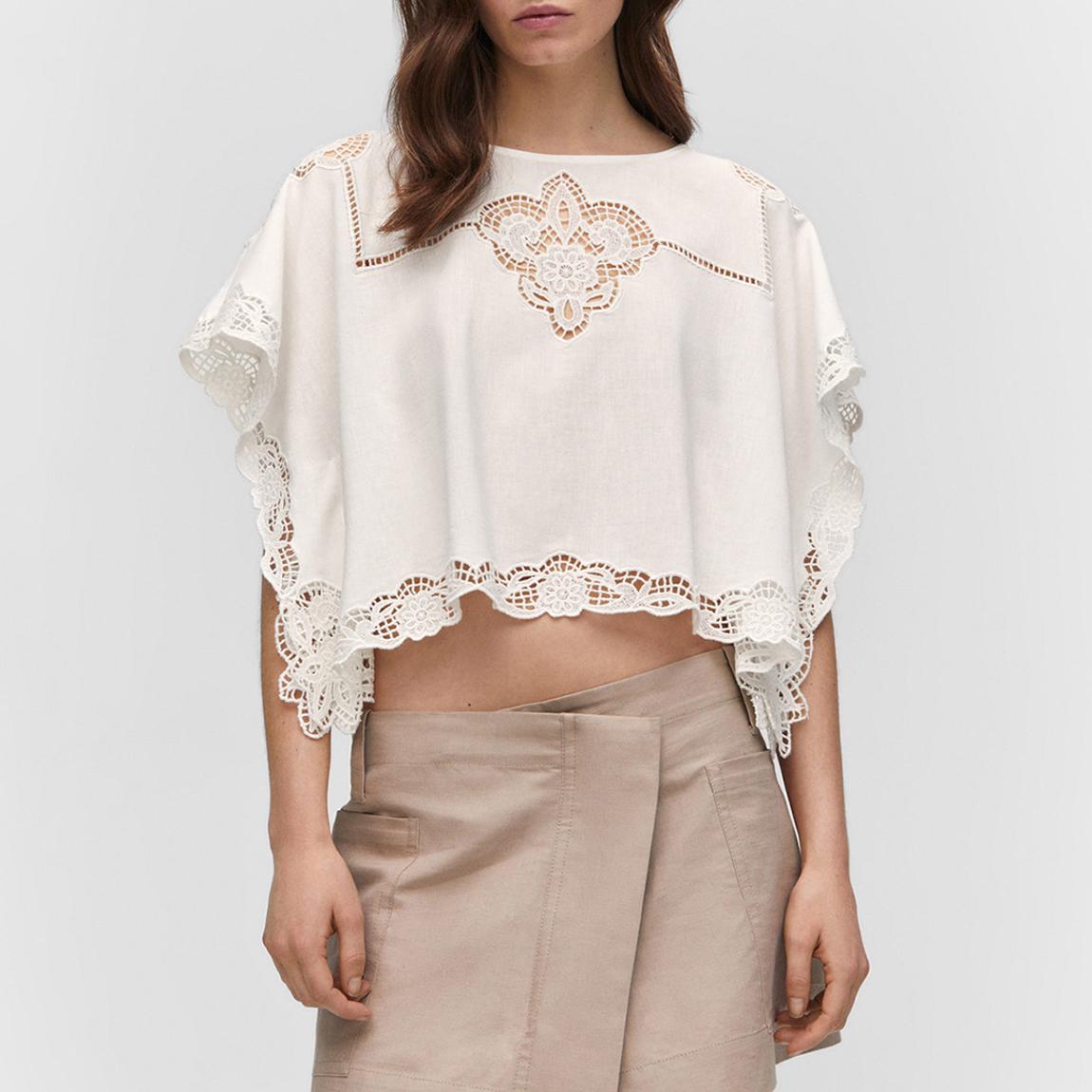 White Embroidered Openwork Blouse main product photo