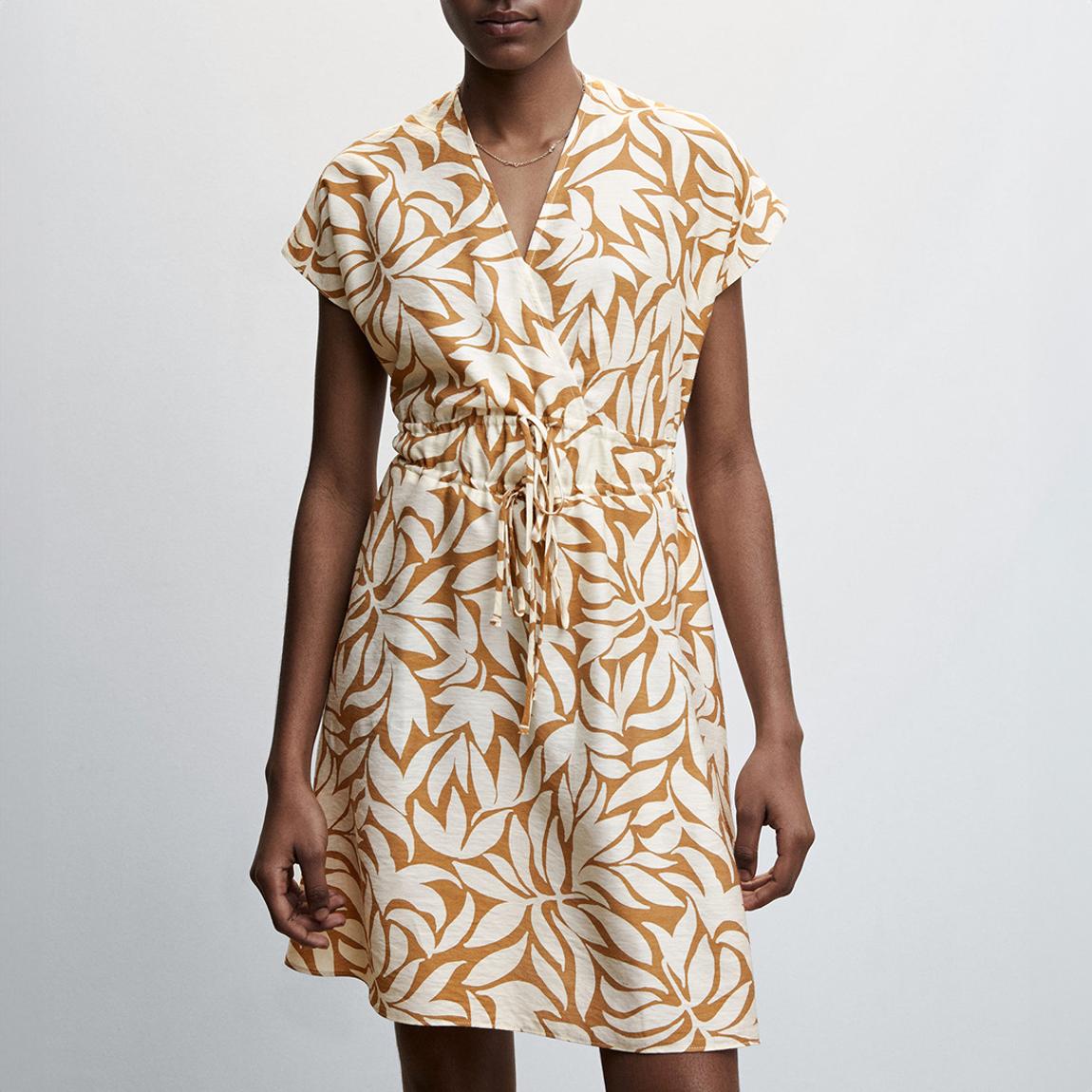 Ecru Printed Double-bow Dress main product photo